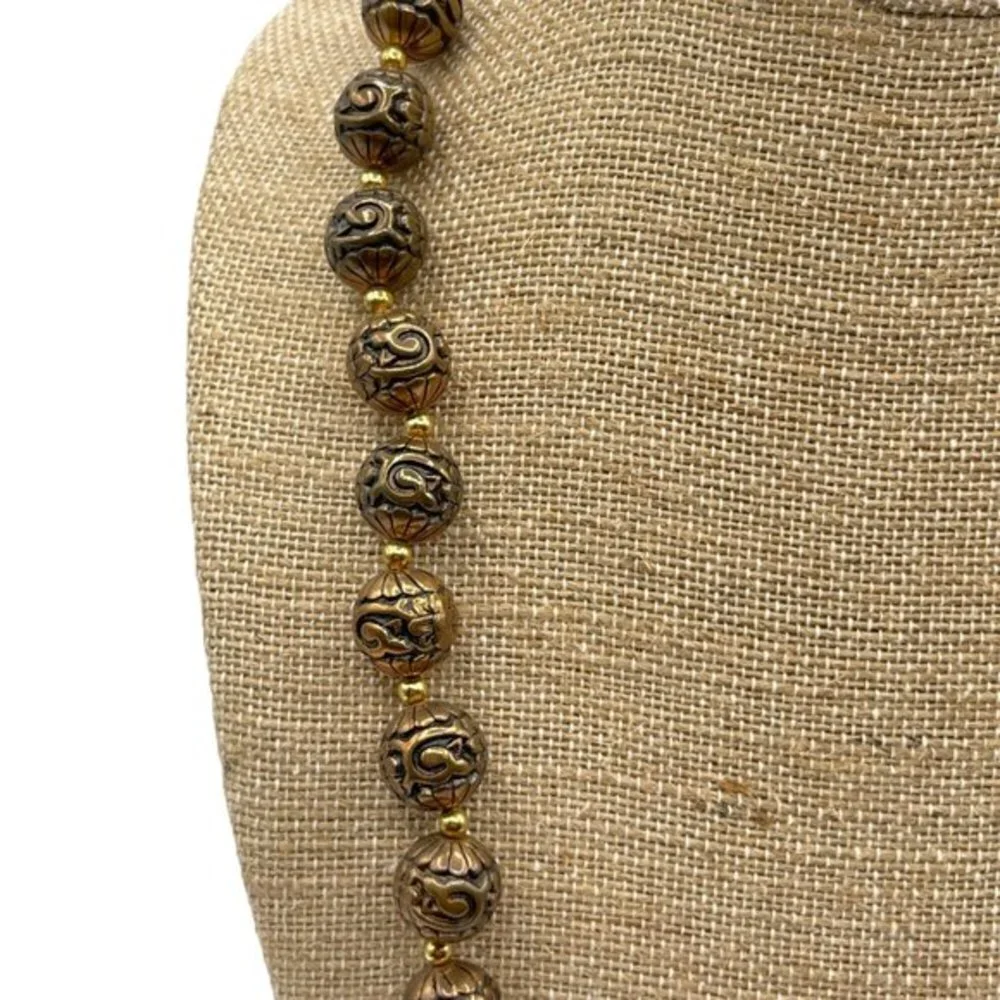 Rare Carved Bronze Beaded Necklace